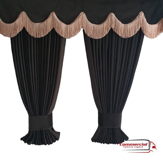 Dark Brown Truck Curtains With RED Tassels Set Premium Quality Double Lined Universal