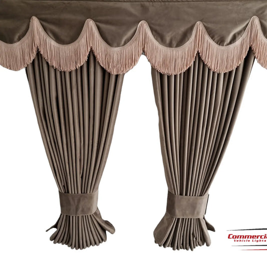 Light Brown Truck Curtains With Black Tassel Set Premium Quality Double Lined Universal