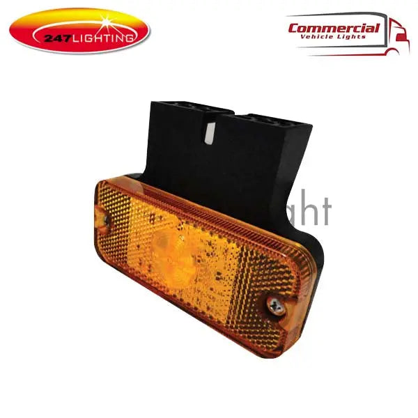 LED Side Marker Lamp With Brackett 247-CA7090 in black housing, featuring amber lens, 5 LEDs, bracket mount, for trucks and trailers.