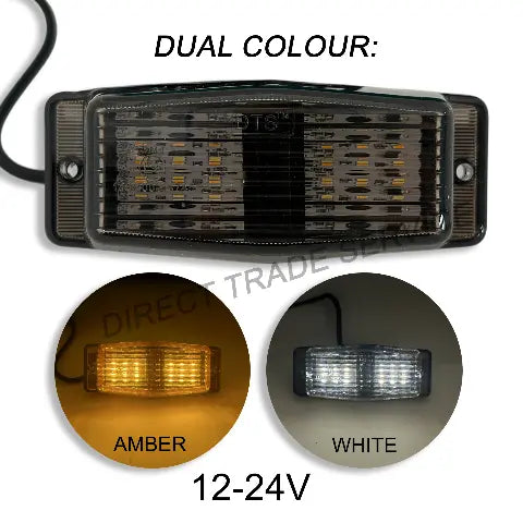DTS LED Double Burner with dual-color amber or white flash, 12–24V, polycarbonate lens for vehicle hazard indication, IP67 dust and waterproof.