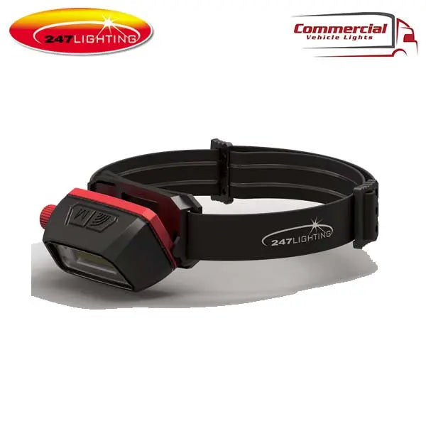 LED Inspection Lamp & Torch 247-EP069, rechargeable with pivoting headlamp, adjustable elastic band, and push-button controls. Ideal for vehicle-service with two integrated magnets and hooks.