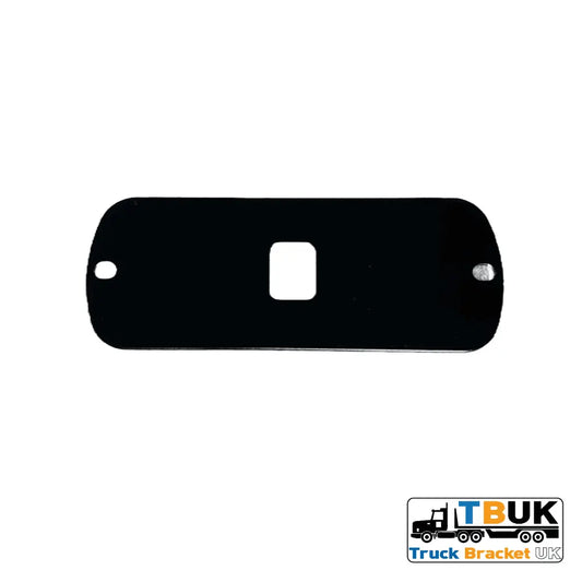 Double Burner Light Backing Plate: black, rounded metal strip with two small round holes and a central square cut-out for easy Halo Strobe light mounting.