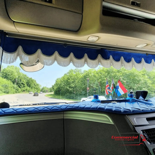 Universal Truck Front Window Pelmet Red Danish Plush Black Tassels Universal