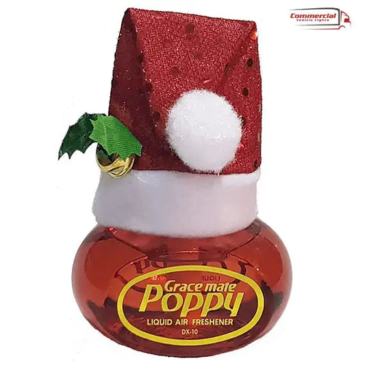 Gracemate Ultimate Poppy Collection (Christmas) features a festive air freshener with a Santa-hat cap, USB accessories, and window holders for holiday decor.