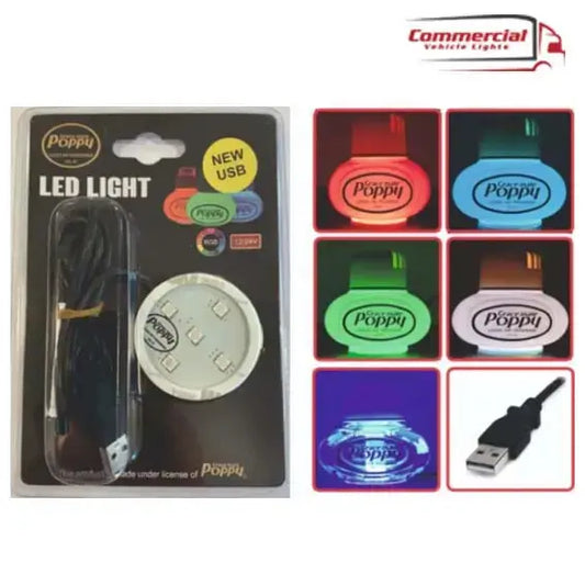 Gracemate Ultimate Poppy Collection (Christmas) in blister pack with LED puck, USB cable, and images showing multi-color lighting options.