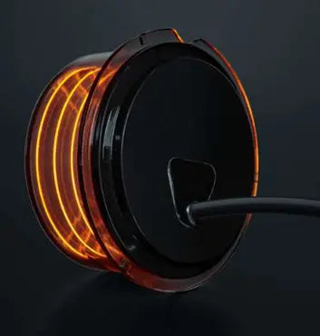 Strands FOR9T Geo Outline Marker Lights featuring a round black housing with three illuminated loops and a single power cable exiting the side.