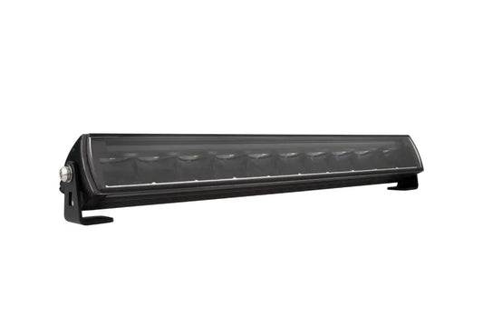 Slim LED Bar with Position light in White/Amber, featuring high-intensity LEDs in a black aluminum housing, adjustable brackets, suitable for vehicles or marine use. Voltage: 9-32.
