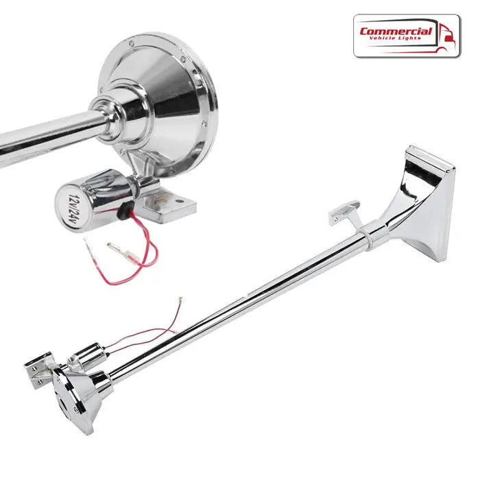 Rectangle End Air Horn, Chrome, 120dB, (25 Inch 63cm) 12v/24v Horn-Tech
