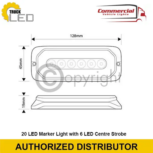 Amber HALO Strobe Warning Lamp, With White or Red Ring Marker Light - 12/24v LED Global