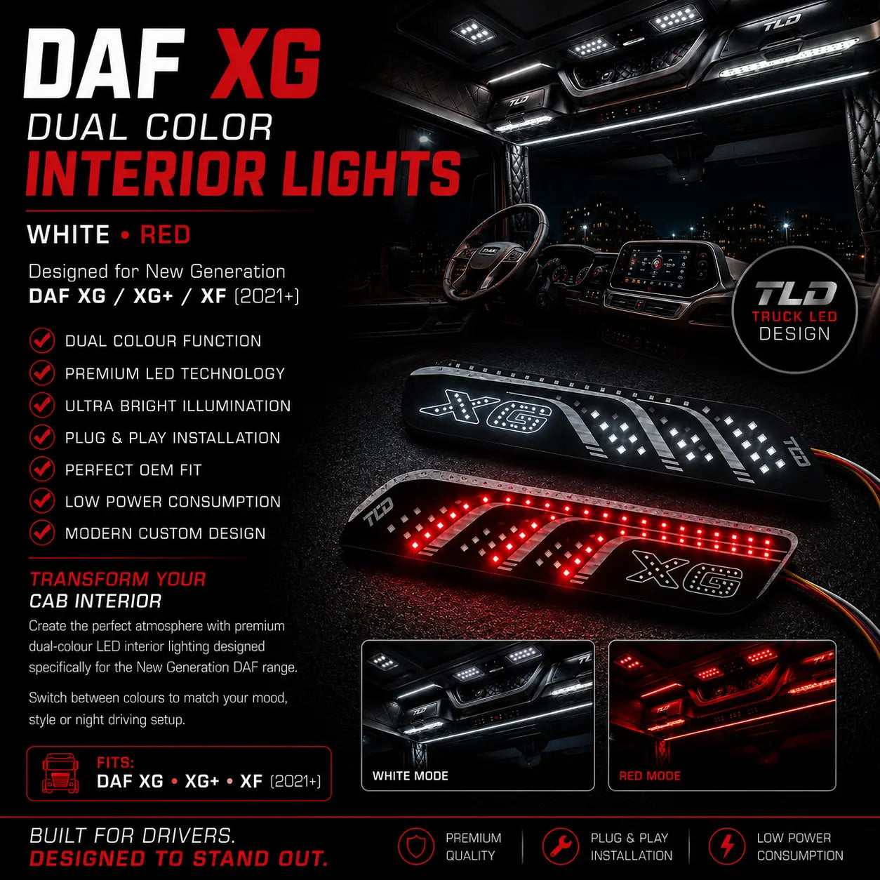 DAF Next Generation Interior Lights Dual Colour RED/White