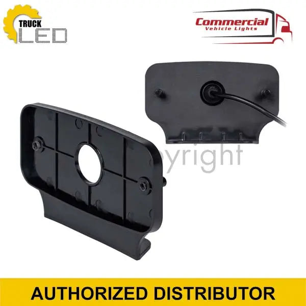 Two halves of a black mounting bracket for the LED Side Marker Lamp Orange With Reflector 115mm, featuring a central hole and wire pigtail.