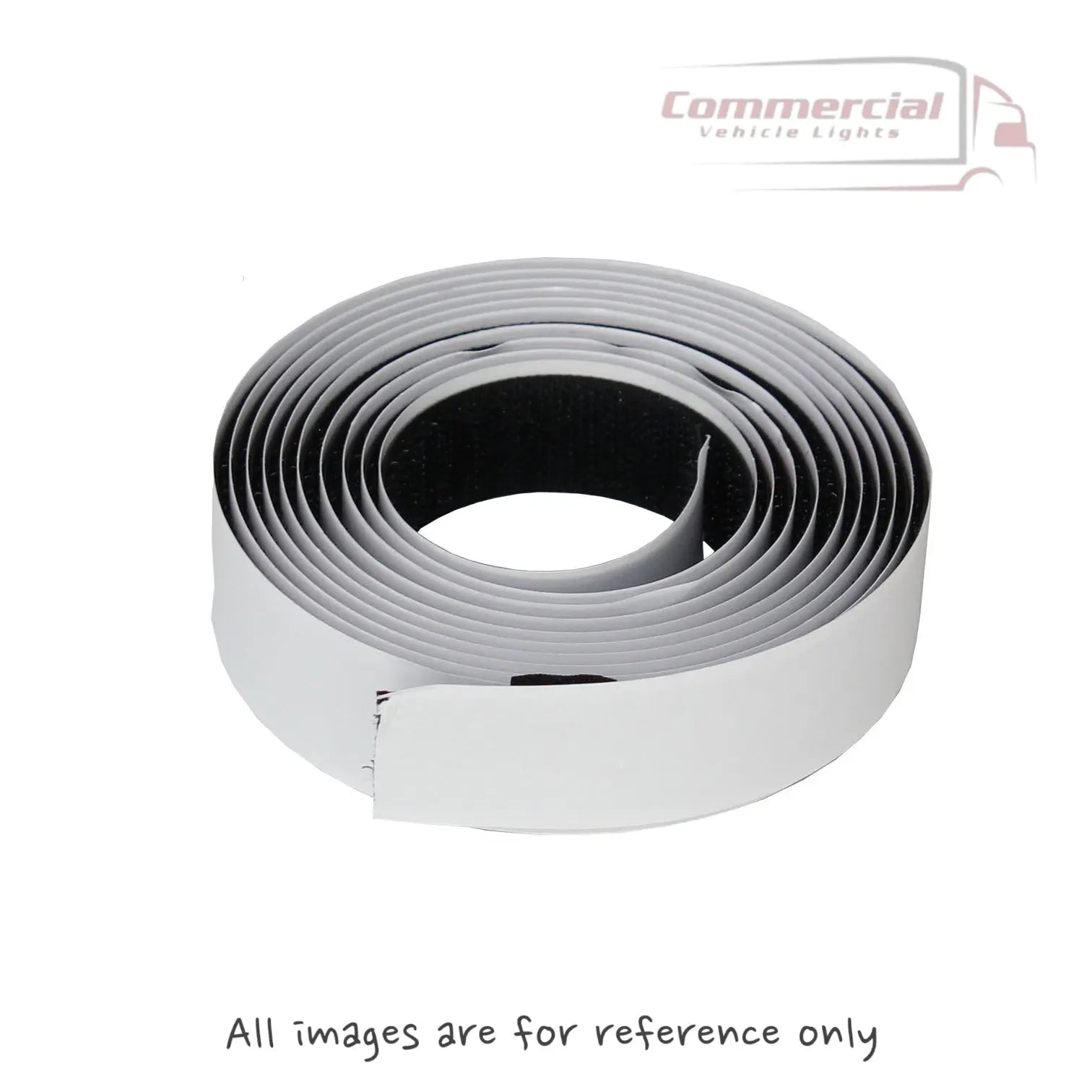 Coiled Pelmet Spare Tape 2.5m for Truck Front Windows, featuring self-adhesive hook-and-loop material, ideal for secure, removable mounting of vehicle lights or trim.