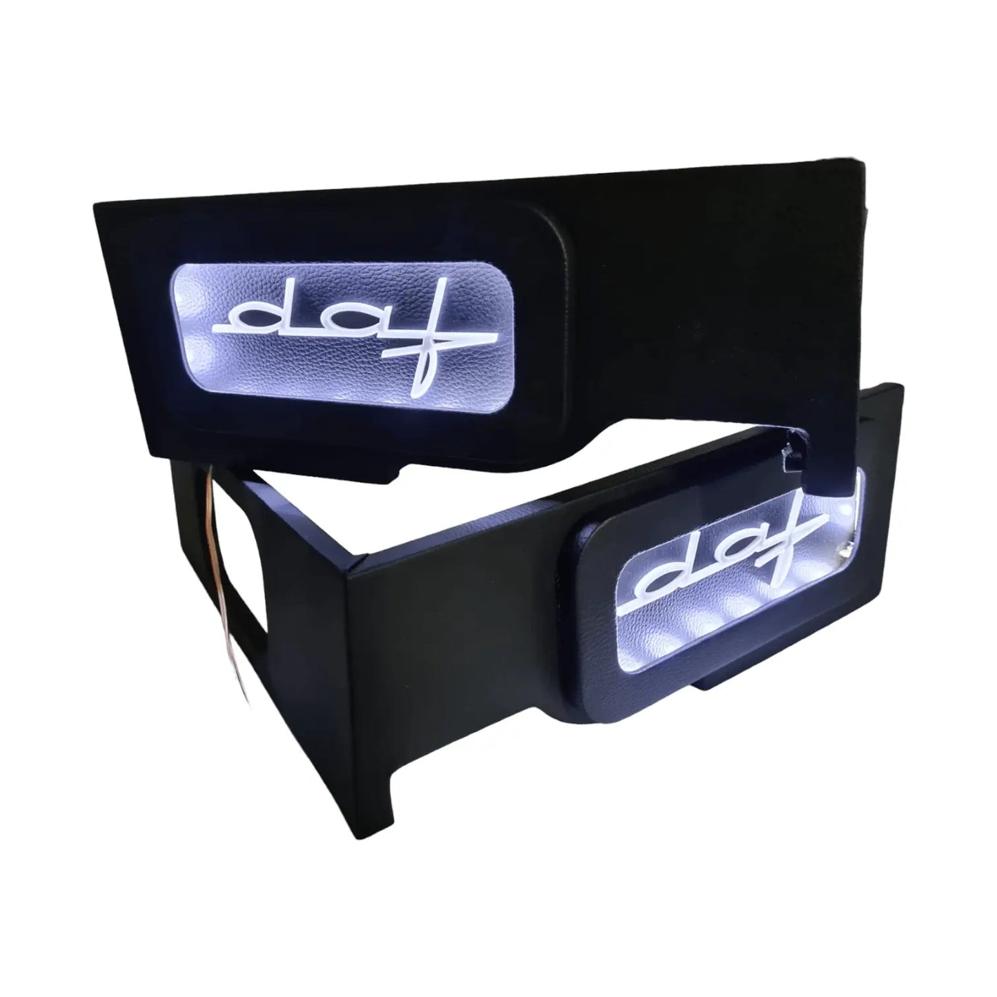 DAF XF Truck LED Seat Bases featuring back-lit acrylic inserts with a stylized daf logo, ideal for interior lighting customization.