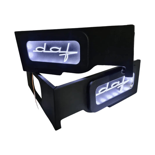 DAF XF Truck LED Seat Bases featuring back-lit acrylic inserts with a stylized daf logo, ideal for interior lighting customization.