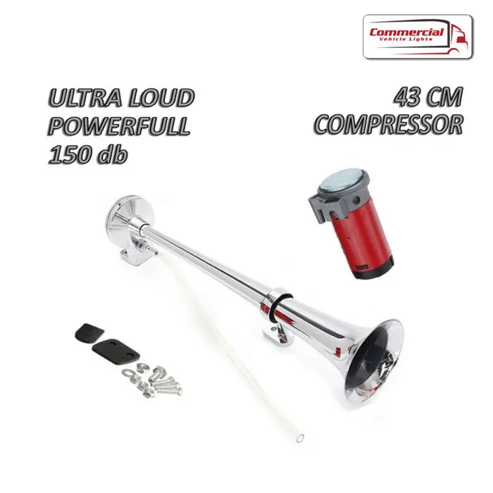 12V Super Loud 150dB Single Trumpet Air Horn With Compressor (43cm 17 inch) Horn-Tech