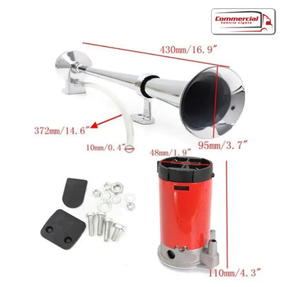 12V Super Loud 150dB Single Trumpet Air Horn With Compressor (43cm 17 inch) Horn-Tech