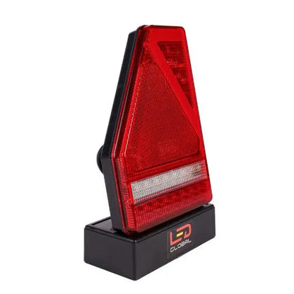 LED Triangular Combination Tail Light with Built In Smart Resistor 9-33V, featuring 45 LEDs and a central white strip, ideal for right-hand trailer mounting.