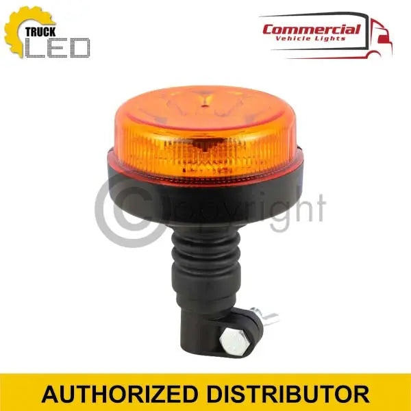12 LED Flashing Beacon/Warning Amber Lamp 12/24v Flex Mount with a rubber stalk and clamp, ideal for commercial vehicle hazard use, CE approved and waterproof.