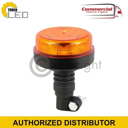 12 LED Flashing Beacon/Warning Amber Lamp 12/24v Flex Mount with a rubber stalk and clamp, ideal for commercial vehicle hazard use, CE approved and waterproof.