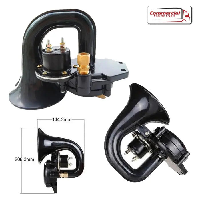 Snail Type Trumpet Air Horn, Black, 120dB, 12v/24v Horn-Tech