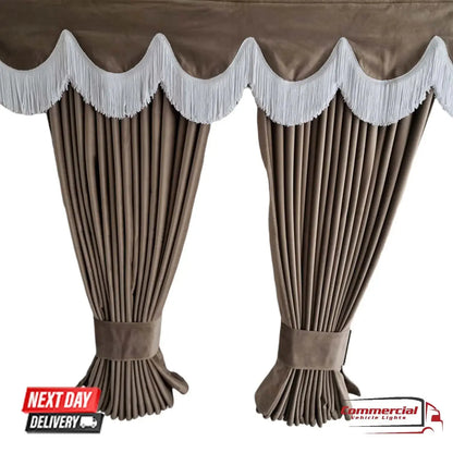 Brown Truck Curtains With White Tassel Set Premium Quality Double Lined Universal