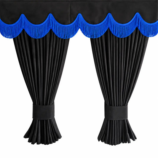 Black Truck Curtains With Blue Tassel Set Premium Quality Double Lined Universal