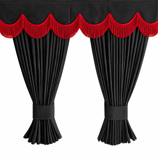 Black Truck Curtains With RED Tassel Set Premium Quality Double Lined Universal