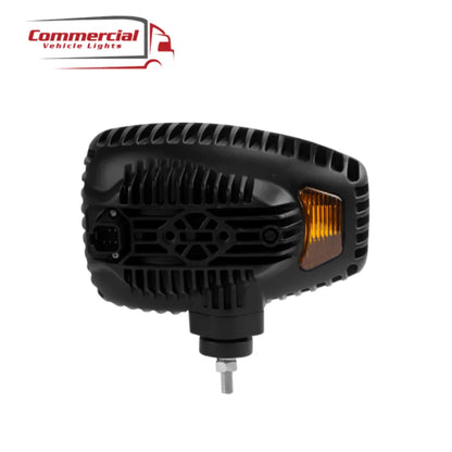 Combo LED Head Light (Left) | RHD, featuring black die-cast housing, amber side marker lens, recessed electrical connector, and threaded mounting stud for trucks and trailers.