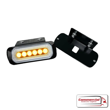 Pair of LED marker lights with six amber LEDs, black housing, and brackets, branded for DAF New Gen XF/XG/XG+ Halo Strobe Light Grill Mount Kit.
