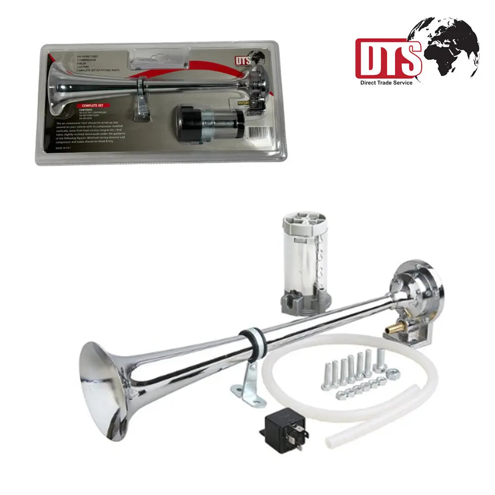 DTS Airhorn With Compressor 12V Complete Set Chrome