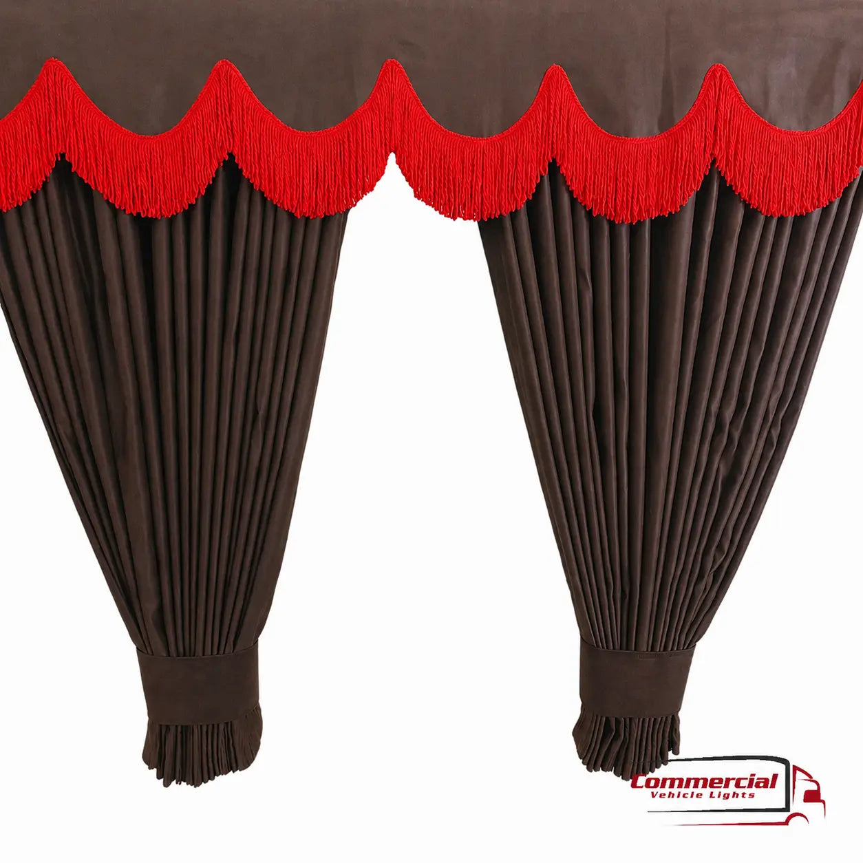 Dark Brown Truck Curtains With RED Tassels Set Premium Quality Double Lined Universal