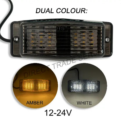 DTS LED Double Burner with dual-color amber or white flash, 12–24V, polycarbonate lens for vehicle hazard indication, IP67 dust and waterproof.