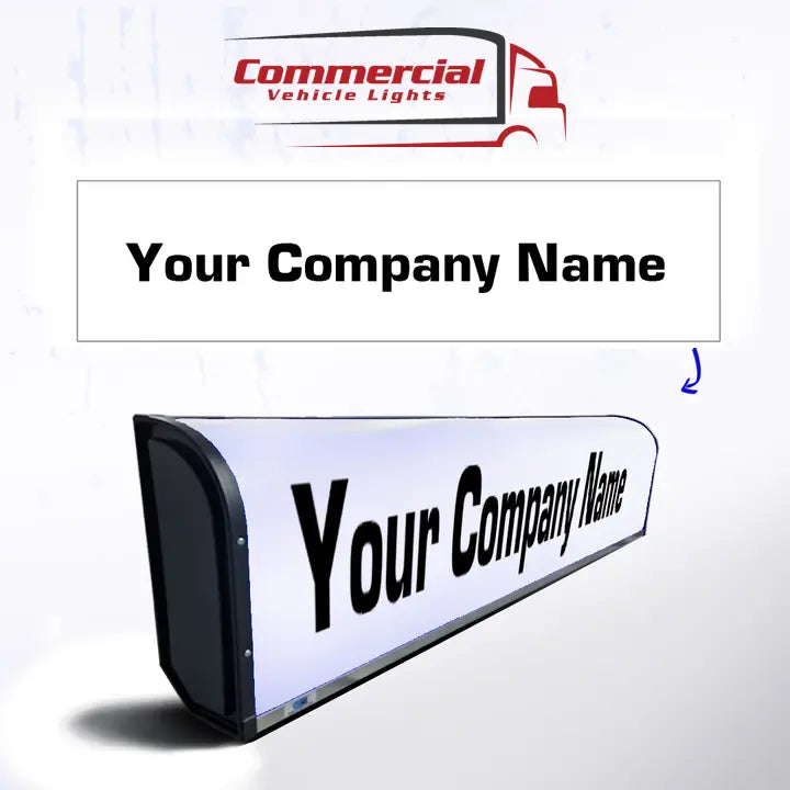 Customizable 105x30x15cm Standard Dutch Style Illuminated LED Headboard with Your Company Name placeholder, showcasing a sleek, customizable signage for commercial vehicles.