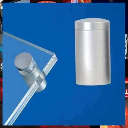 Volkswagen Bulkhead Interior LED Mirror, 300x300 mm, shown mounted with a cylindrical metal standoff, illustrating its clear acrylic board and stainless steel fittings.