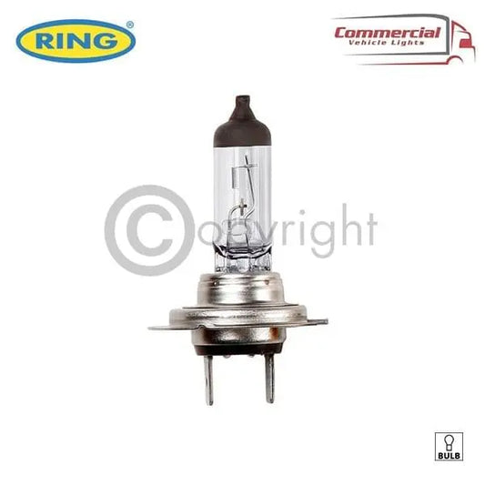 Ring R474 H7 24v 70w Halogen Headlight Bulbs, showing glass capsule, metal flange, and spade terminals; ideal for commercial vehicle lighting.