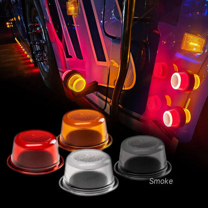 LEDSON Halo Position Light replacement lens covers in red, amber, clear, and smoke, showcased on a truck for a modern, energy-efficient upgrade.