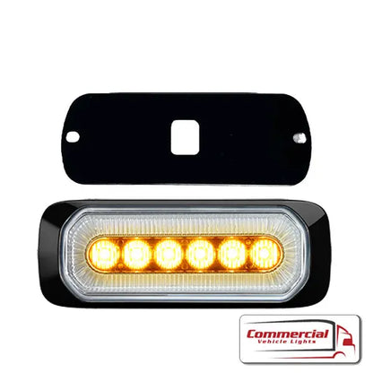 Double Burner Light Backing Plate with black powder-coated finish, shown with six amber LED light kit and black rubber mounting plate for commercial vehicles.