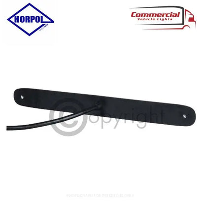 Slim Dynamic LED Indicator 257 mm, black rectangular bracket with pigtail cable, two fixing holes. Used for trucks; shock, water, dust resistant.