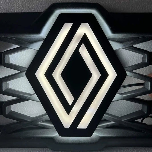Renault Grille Badge LED Backlighting system with diamond-shaped emblem on a honeycomb grille, enhancing visibility and style for Renault trucks, fits 2021 models.
