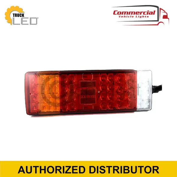 7 Function LED Combination Lamp Din Side Connector showcasing LED tail-light assembly with amber, red, and clear sections, branded by Truck LED.