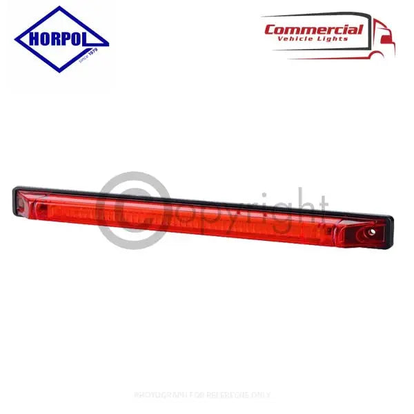 Long, slim red lens lamp for trucks or trailers, Rear Position Marker Light Long Red LD473 by Horpol, featuring a two-bolt mounting system.