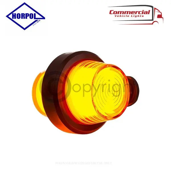 Short Arm Old School LED Marker Light Amber-Amber Neon Horpol LD 2608, round amber lamp, flexible rubber, durable, shockproof, waterproof, ideal for commercial vehicles.
