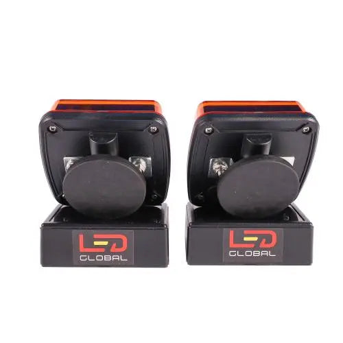 LED Magnetic Rechargeable Warning Strobe Kit LG773 features small square LED lights with amber lenses, black housing, and magnetic bases for easy attachment to steel surfaces.