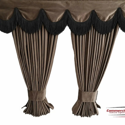 Brown Truck Curtains With Black Tassel Set Premium Quality Double Lined Universal