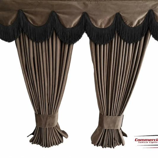 Brown Truck Curtains With Black Tassel Set Premium Quality Double Lined Universal
