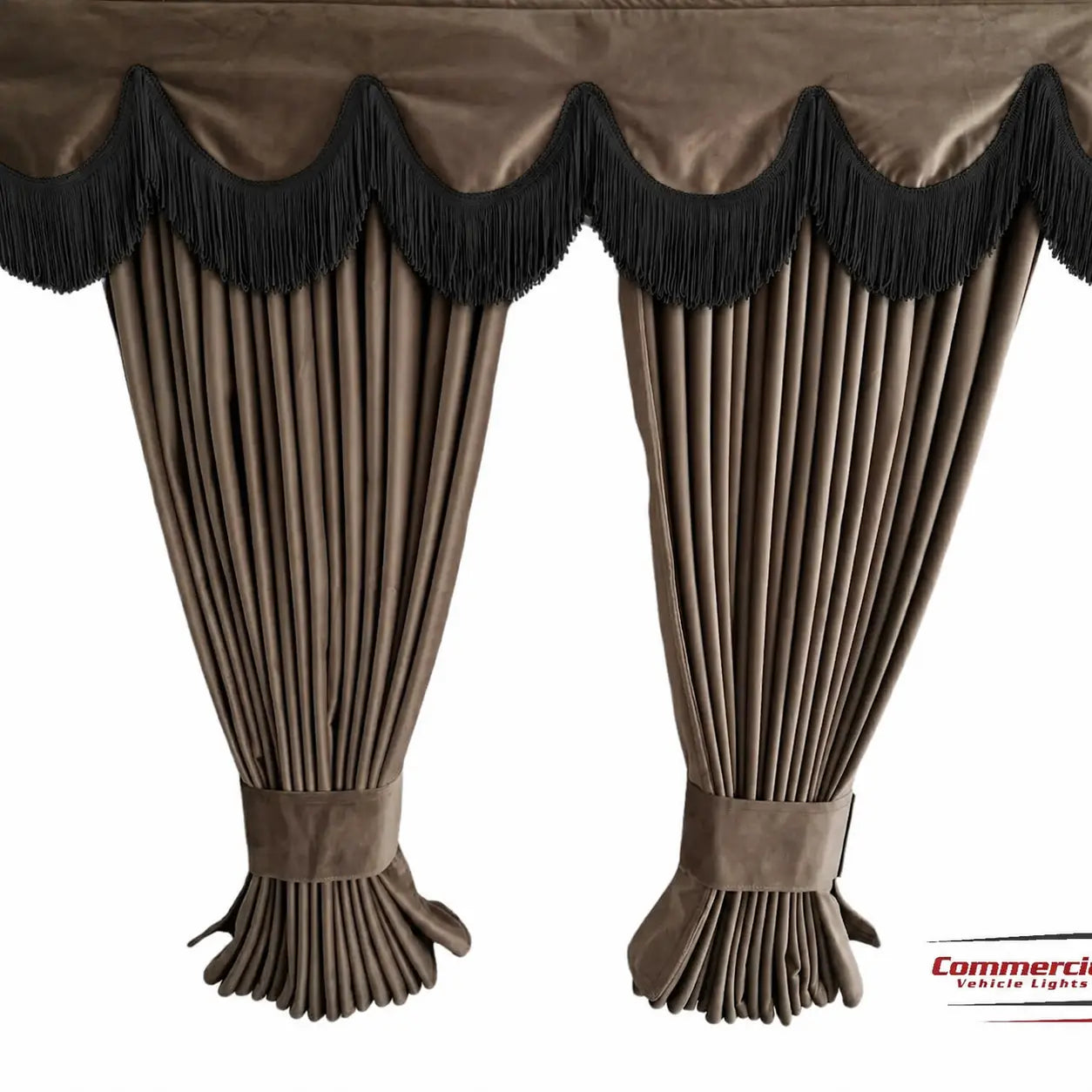 Light Brown Truck Curtains With Black Tassel Set Premium Quality Double Lined Universal