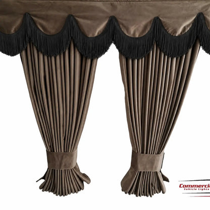 Light Brown Truck Curtains With Black Tassel Set Premium Quality Double Lined Universal