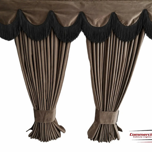 Light Brown Truck Curtains With Black Tassel Set Premium Quality Double Lined Universal