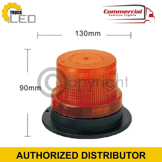 Amber LED Flashing Beacon/Warning Lamp with Magnetic Base, 12/24V, features a cylindrical lens on a black base, branded with Truck LED and Commercial Vehicle Lights logos.
