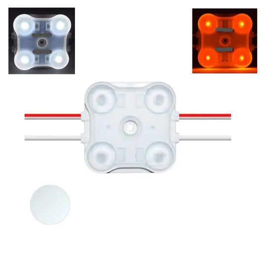 Dutch Style Headboard LED Light Modules, small square assembly with four LEDs under lenses, includes hookup wires and adhesive pad for easy installation.